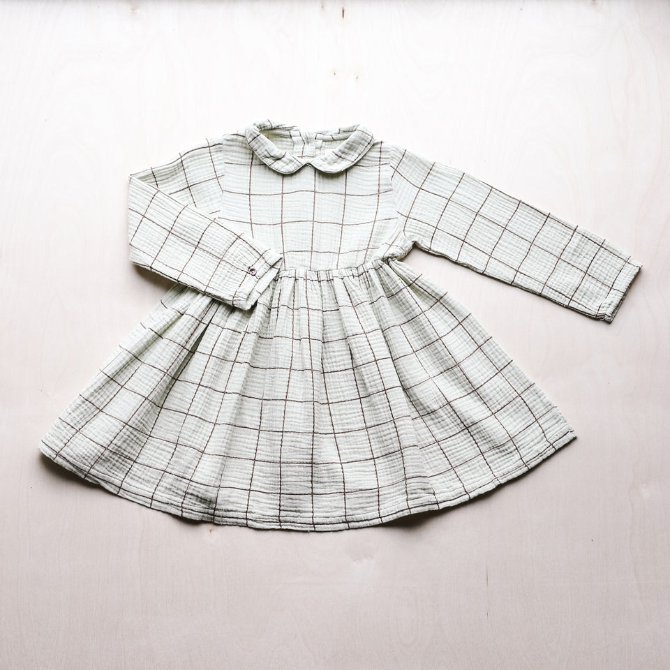Carlotta Dress (Light Green + Square Print)