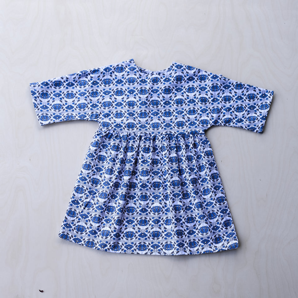 Agatha Dress (Blue & Grey Flower)