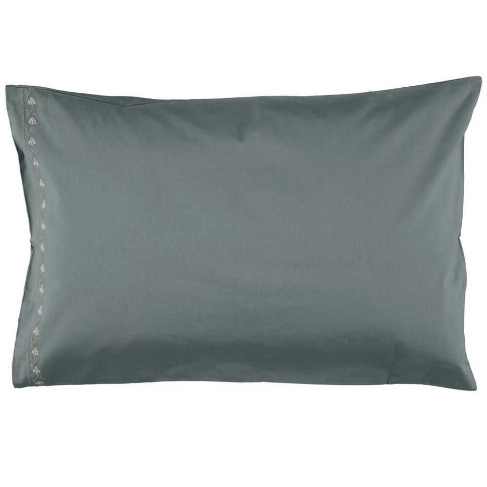Pillow Case (Blue Grey Leaf Embroidery)