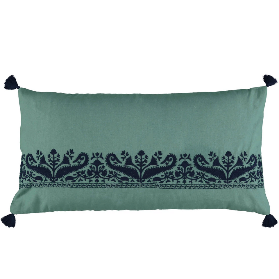 Embroidered Bolster Cushion Cover (Teal Paisley)