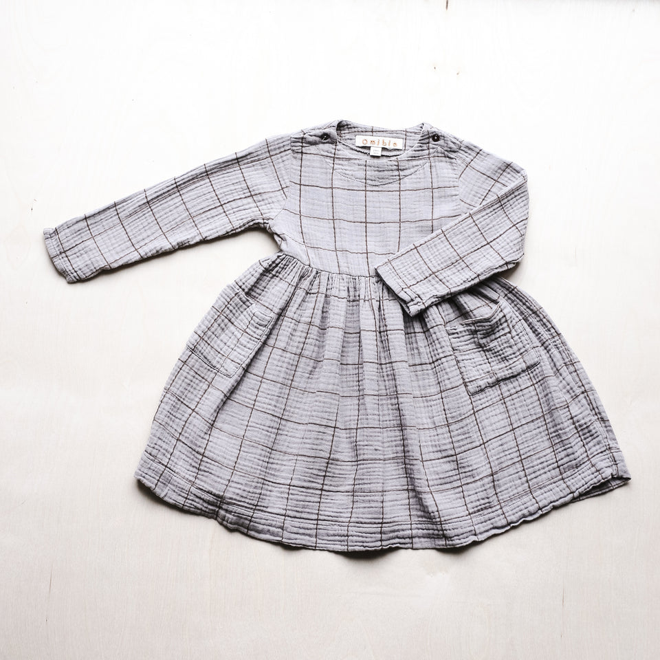 Cassima Dress (Grey + Square Print)